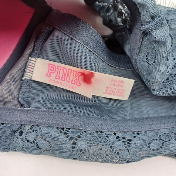 Pink VS Blue Gray Lace Halter Bralette Bra Women's S D-DD Scalloped Boho Hippie - Picture 7 of 9